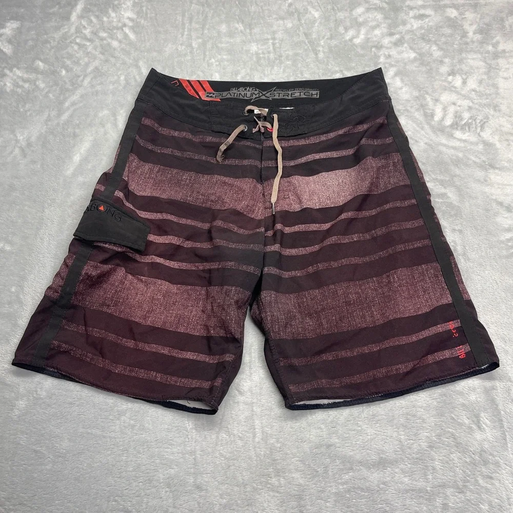 Billabong Board Shorts Mens 32 Platinum X Stretch Maroon Black Swim‎ Trunks Y2K